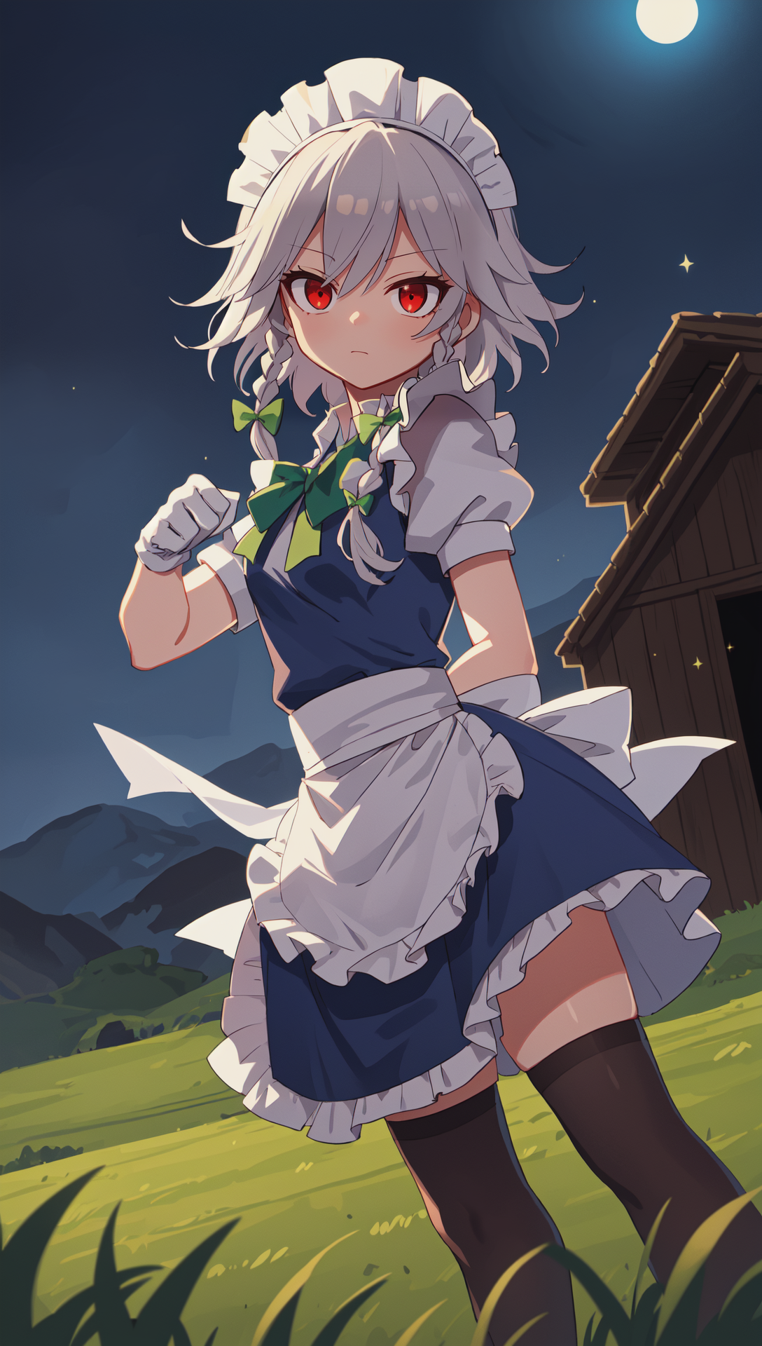 111355-1056287694-izayoi sakuya, green bow, maid headdress, thighhighs, ribbon, hair bow, waist apron, twin braids, red eyes, puffy sleeves, maid,.png